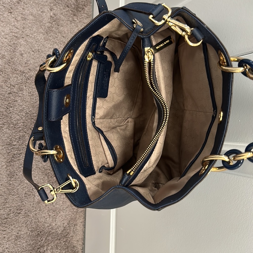 Blue Michael Kors Handbag with Gold Chain Handle - Picture 8 of 11